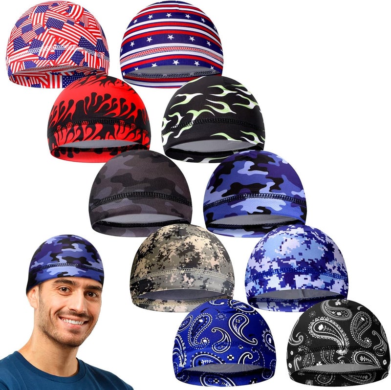 Tarpop 10 Pcs Men Skull Caps Cooling Welding Hard Helmet Liner Cycling Skull Caps Wicking Beanie Do Rag Head Wrap for Men - Image 1